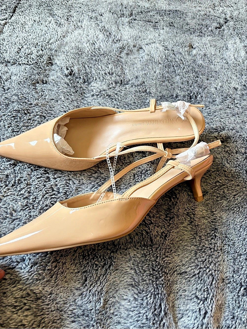 Wild Diva Pointed-Toe Slingback Heels in Tan US 10